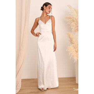 Lulus “Ready For Forever” Wedding White Pearl Tie-back Maxi Dress - Size L - NWT